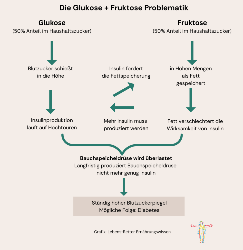 Grafik: Diabetes Typ 2 durch Zucker. Glukose & Fruktose Problematik