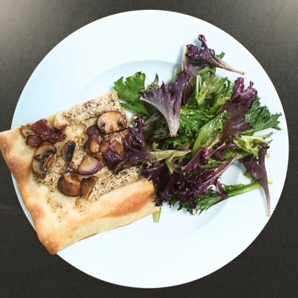 Flammkuchen, ohne Käse, gesund, vegan, Pilze