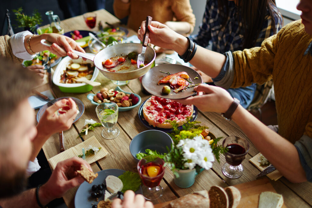 Essen,gemeinschaft, tisch, gedeckt, viel, gesund, Freude