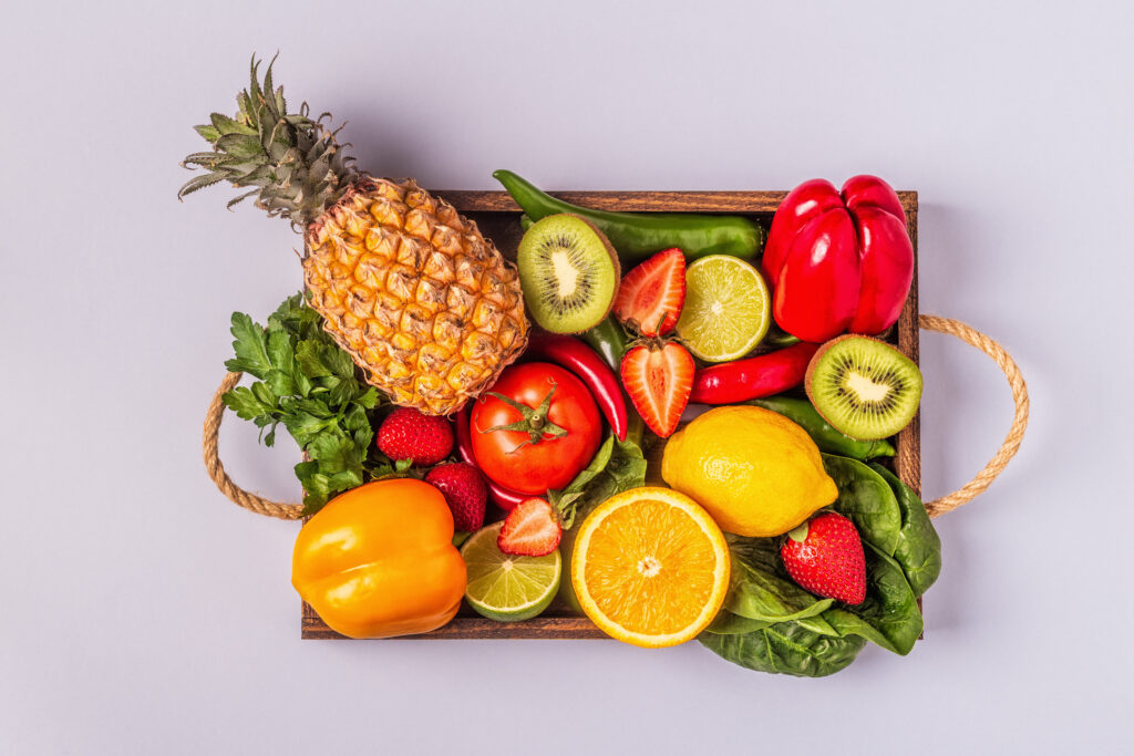 Obst, Gemüse,bunt, Tablett,gesund,gut,entzündungshemmend