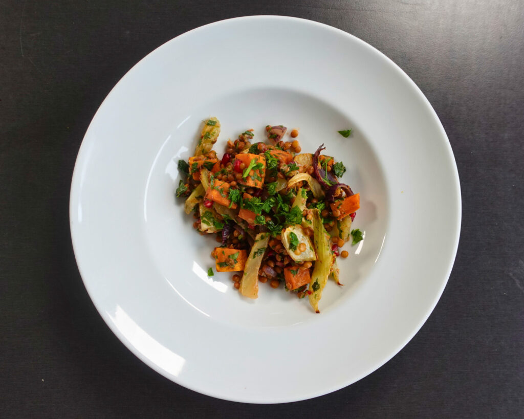 Fenchel-Linsen-Salat, Ofen, Tahini-Sauce,vegan,gesund,schnell,einfach,lecker