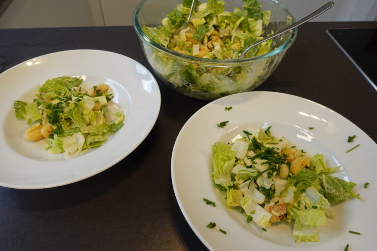 fertig,salat,anrichten,lecker,gesund,gnocchi salat rezept,römersalat,romano