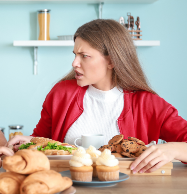 Frau,Hunger,extrem,Hungerstoffwechsel,Übergewicht,Achtung,essen,Stoffwechsel,Kohlenhydrate, Süßes,Schmacht,Angriff