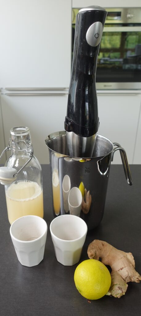 Ingwer,Shots,selber,machen,Stabmixer,Glas,becher,Zitrone,Ingwershots,gut,hilft,Stoffwechsel,Booster,Hausmittel